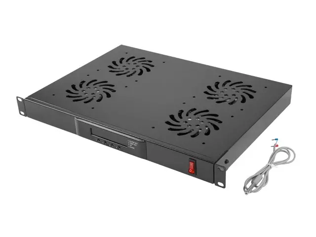 Аксесоар, Lanberg 19" fan unit / ventilation panel with lcd 4 fans + thermostat, 230V, black - image 1