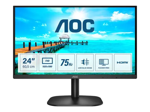 Монитор, AOC 24B2XHM2, 23.8" VA WLED, 1920x1080@75Hz, 4ms GTG, 250cd/m2, 3000:1, DC20M:1, FlickerFree, Low Blue Light, Tilt, D-SUB, HDMI - image 1