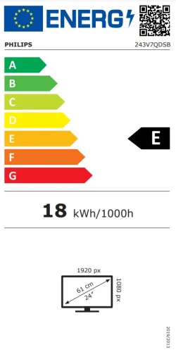 Монитор, Philips 243V7QDSB, 23.8" Ultra Narrow Wide IPS LED, 4 ms, 1000:1, 10M:1 DCR, 250 cd/m2, FHD 1920x1080@75Hz, Flicker-Free, Low Blue, D-Sub, DVI, HDMI, Black - image 3