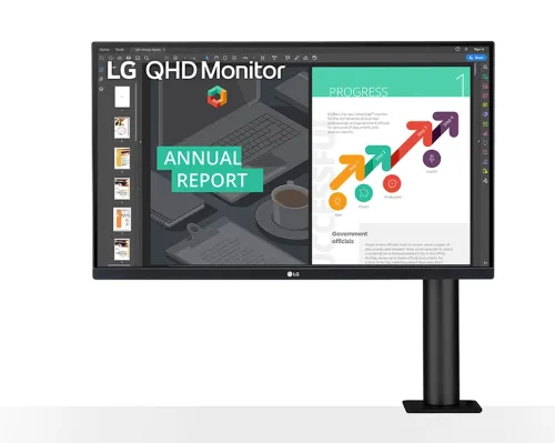 Монитор, LG 27QN880-B, 27" Wide LED, QHD Ergo (2560x1440) IPS Display, sRGB 99%, 75Hz, 5ms, 1000:1, Mega DFC, 350 cd/m2, AMD FreeSync, MAXX Audio 5W x 2, USB type-C, HDMI, Reader Mode, DisplayPort, Headphone out, Tilt, Height (Range), Swivel, Pivot, Black - image 1