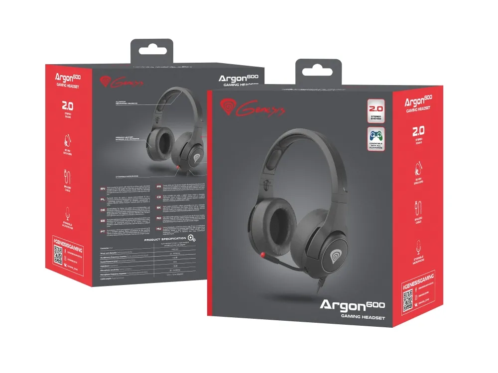 Слушалки, Genesis Headset Argon 600 With Microphone Adapter Black - image 6