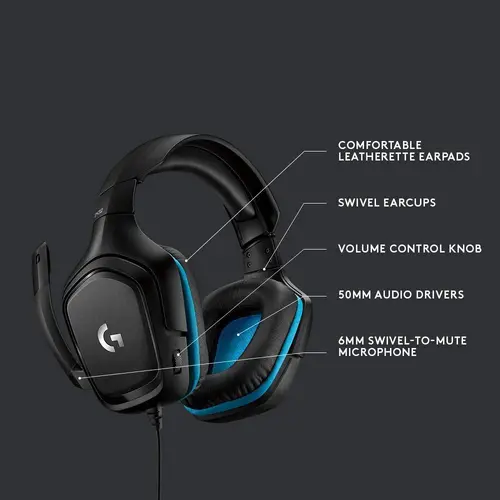 Слушалки, Logitech G432 Surround Headset, 50 mm Drivers, 7.1 DTS Headphone:X 2.0 Surround, Leather Ear Cushions, PC, Nintendo Switch, PS4, Xbox One, Black - image 1