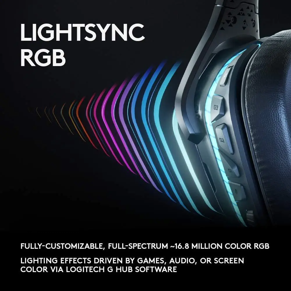 Слушалки, Logitech G935 Wireless Headset, Lightsync RGB, PRO-G 50 mm Drivers, 7.1 DTS Headphone:X 2.0 Surround, Leather Ear Cushions, Black - image 4