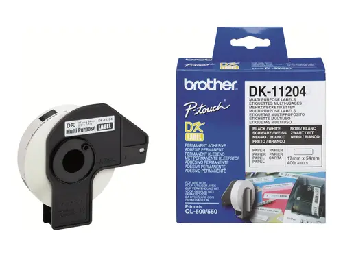 Консуматив, Brother DK-11204 Multi Purpose Labels, 17mmx54mm, 400 labels per roll, Black on White - image 1