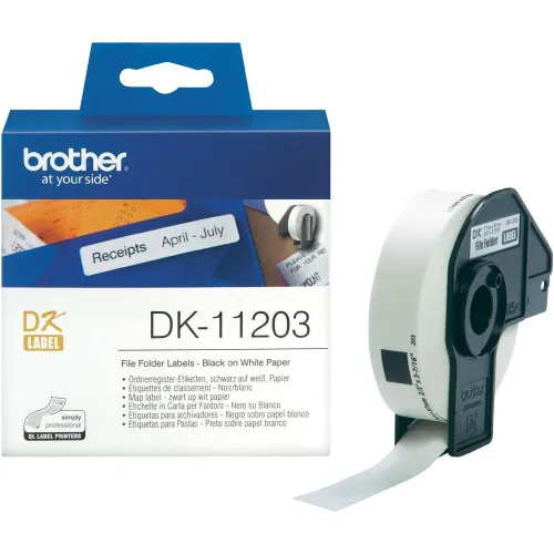 Консуматив, Brother DK-11203 File Folder Labels, 17mm x 87mm, 300 labels per roll, Black on White