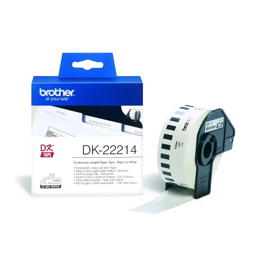 Консуматив, Brother DK-22214 White Continuous Length Paper Tape 12mm x 30.48m, Black on White