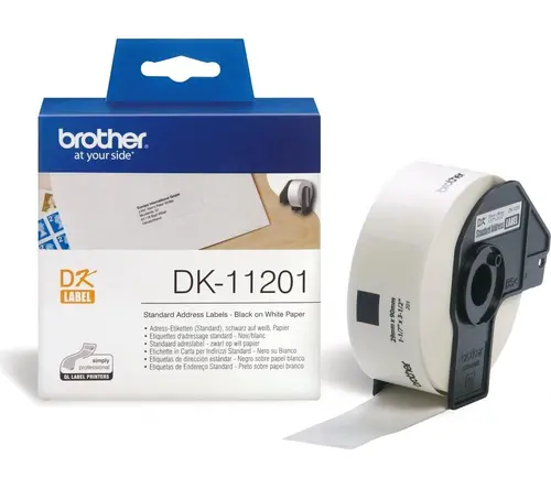 Consumabil, Brother DK-11201 Rolă etichete standard de adresă, 29mmx90mm, 400 etichete pe rolă, Negru pe alb Consumabil, Brother DK-11201 Rolă etichete standard de adresă, 29mmx90mm, 400 etichete pe rolă, Negru pe alb