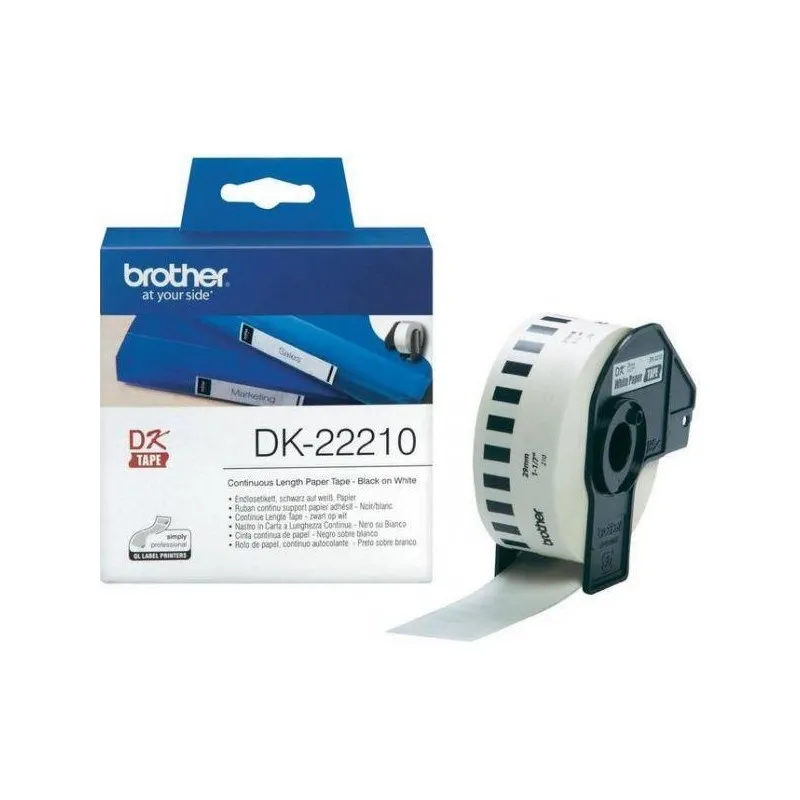 Консуматив, Brother DK-22210 Roll White Continuous Length Paper Tape 29mmx30.48M (Black on White)