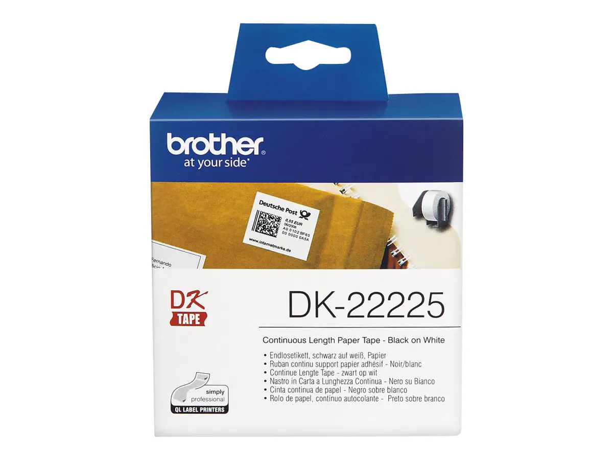 Консуматив, Brother DK-22225 White Continuous Length Paper Tape 38mm x 30.48m, Black on White - image 3