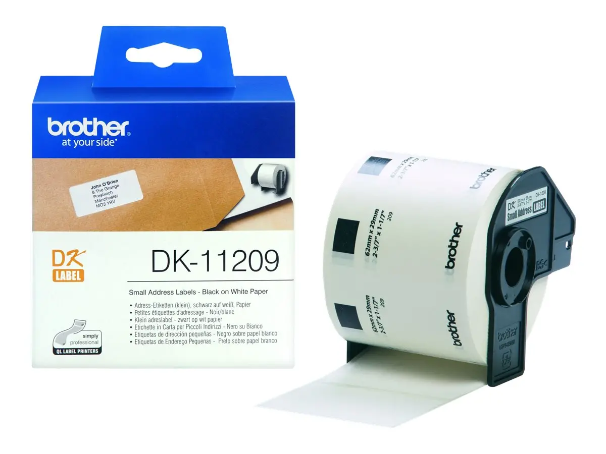 Consumabil, Brother DK-11209 Etichete mici de hârtie pentru adrese, 29mmx62mm, 800 de etichete pe rolă, (Negru pe alb)
