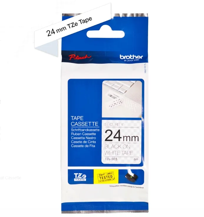 Консуматив, Brother TZe-SE5 Security Tape, black on white, 24mm, 8m