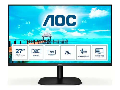 Монитор, AOC 27B2DM, 27" VA WLED, 1920x1080@75Hz, 4ms GTG, 250cd/m2, 4000:1, 20M:1 DCR, AdaptiveSync, FlickerFree, Low Blue Light, Tilt, D-SUB, DVI, HDMI - image 7