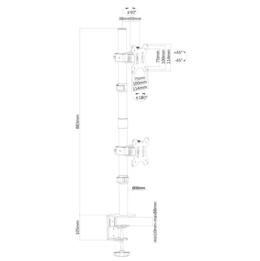 Стойка, Neomounts Flat Screen Desk Mount (clamp) for 2 Monitor Screens - image 2