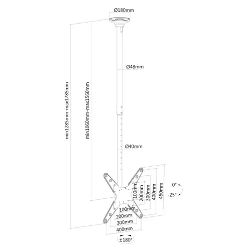 Стойка, Neomounts Flat Screen Ceiling Mount (Height: 106-156 cm) - image 2