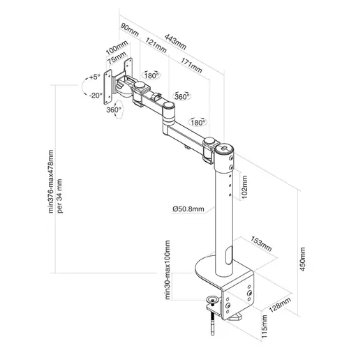Стойка, Neomounts Flat Screen Desk Mount (clamp), high capacity - image 2