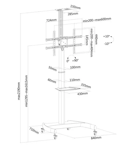 Стойка, Neomounts Mobile Flat Screen Floor Stand (height: 130-162 cm) - image 2