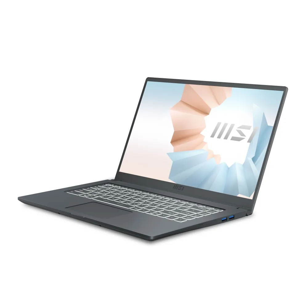 Лаптоп, MSI Modern 15 A11MU, 15.6" 1920x1080, IPS-Level FHD AG, i5-1155G7 (4C/8T, 2.5GHz, up to 4.5 Ghz, 8MB), Intel Iris Xe Graphics, 8GB DDR4 3200 (2 slots, Max 64GB), 512GB PCIe SSD, 802.11ax, BT5.1, 3 Cell, Backlight KBD White, NO OS, 1.6 kg, Carbon Gray - image 1