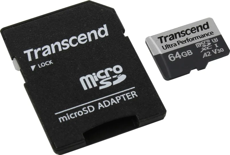 Памет, Transcend 64GB micro SD with adapter UHS-I U3 A2 Ultra Performance - image 1