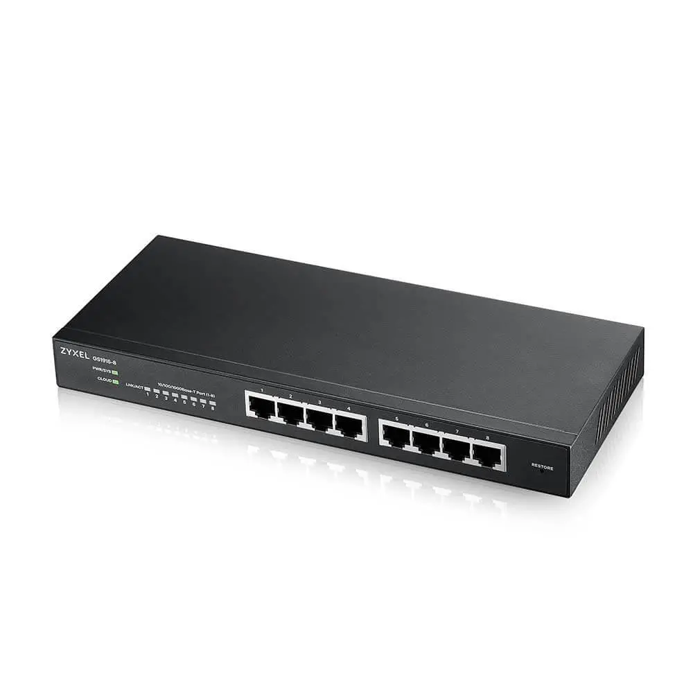 Switch, ZyXEL GS1915-8, Switch hibrid inteligent GbE cu 8 porturi, standalone sau NebulaFlex Cloud, desktop, fără ventilator