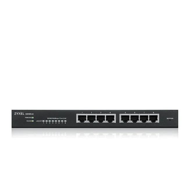 Комутатор, ZyXEL GS1915-8, 8-port GbE Smart hybrid mode Switch, standalone or NebulaFlex Cloud, desktop, fanless