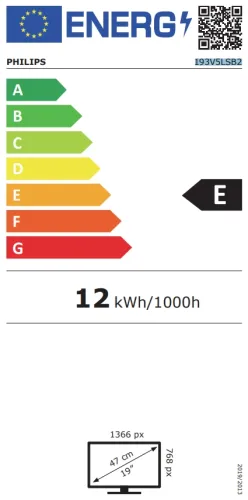 Монитор, Philips 193V5LSB2, 18.5" Wide TN LED, 5 ms, 10M:1 DCR, 200 cd/m2, 1366x768 HD, Black - image 4