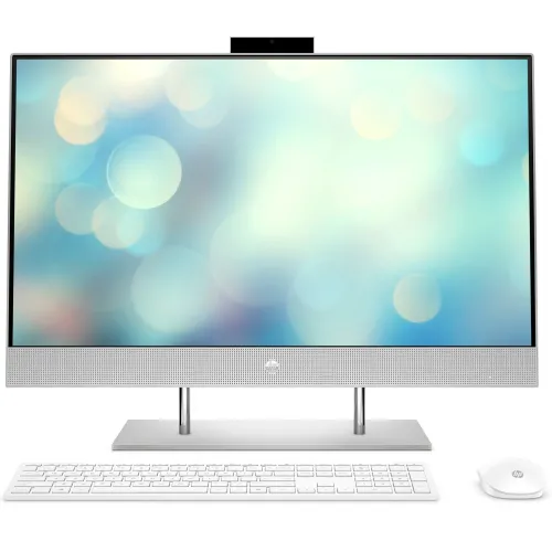 Настолен компютър - всичко в едно, HP All-in-One 27-dp1056nu Natural Silver, Core i5-1135G7(2.4Ghz, up to 4.2GHz/8MB/4C), 27" FHD BV Touch + FHD IR Camera, 8GB 3200Mhz 1DIMM, 512GB PCIe SSD, WiFi a/c + BT 5, Mouse&Keyboard, Win 11 Home