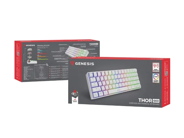 Клавиатура, Genesis Mechanical Gaming Keyboard Thor 660 Wireless RGB Backligtht Gateron Red White - image 1