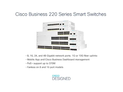 Комутатор, Cisco CBS220 Smart 24-port GE, Full PoE, 4x1G SFP - image 2