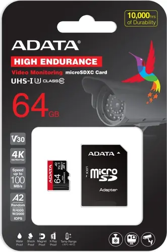 Памет, ADATA 64GB MicroSDXC UHS-I U3 V30S High (with adapter) - image 1