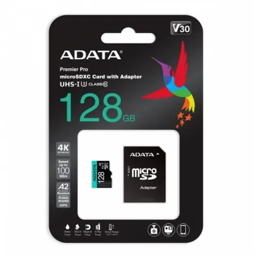 Памет, ADATA 128GB MicroSDXC UHS-I U3 V30S (with adapter) - image 1