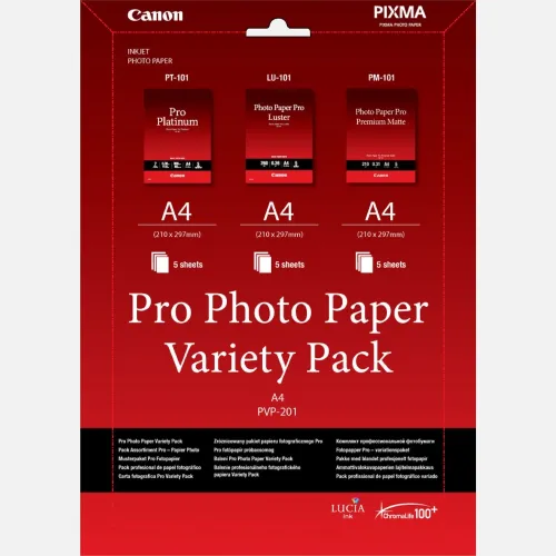 Хартия, Canon Pro Photo Paper Variety Pack PVP-201, A4 (5xPT-101, 5xLU-101, 5xPM-101)