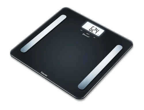 Везна, Beurer BF 600 BT diagnostic bathroom scale in pure black, Weight, body fat, body water, muscle percentage, bone mass, AMR/BMR calorie display; BMI calculation; White illuminated display; Bluetooth; 180 kg / 100 g