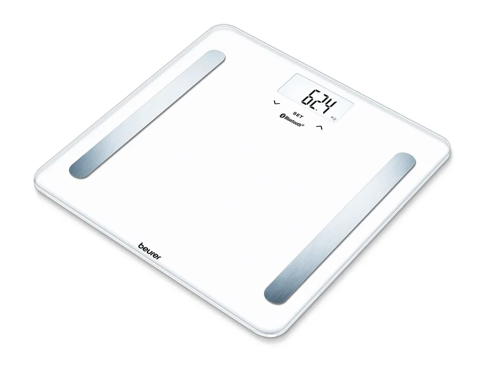 Везна, Beurer BF 600 BF diagnostic bathroom scale in pure white, Weight, body fat, body water, muscle percentage, bone mass, AMR/BMR calorie display; BMI calculation; White illuminated display; Bluetooth; 180 kg / 100 g - image 2