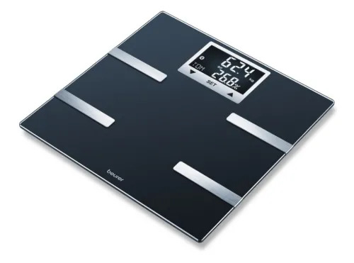 Везна, Beurer BF 720 BT diagnostic bathroom scale in black, Weight, body fat, body water, muscle percentage, bone mass, AMR/BMR calorie display; BMI calculation; Black LCD display; white illumination with display of user's initials; Bluetooth; 180 kg / 100 g