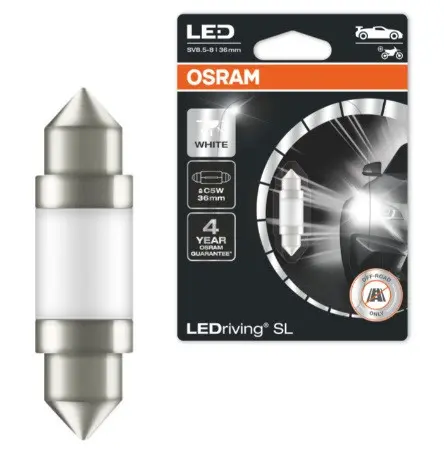 АВТОМОБИЛНА LED ЛАМПА 6418DWP-01B 0,6W 12V C5W 36mm 6000K SV8.5-8 OSRAM