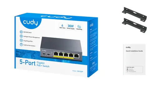 Суич Cudy GS105P , 5x портов POE метален корпус+Switch 36W, неуправляем - image 1