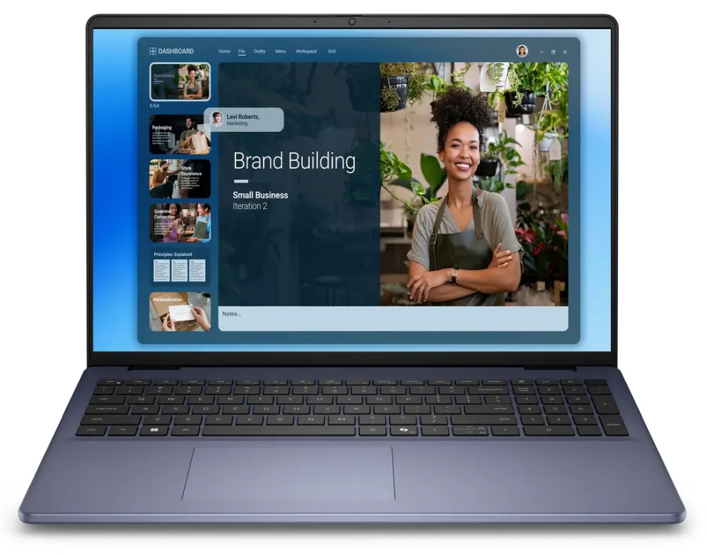 Лаптоп, Dell 16 DC16251, Intel Core 7 150U (10 cores, up to 5.4 GHz), 16.0" FHD+(1920x1200) AG, 300nits, 16GB, 2x8GB, DDR5, 5200 MT/s, 1TB M.2 PCIe, NVIDIA GeForce MX570A with 2GB GDDR6, Cam, FPR, Wi-Fi 6E, Backlit Kb, Ubuntu, Silver, Aluminium 3Y PS