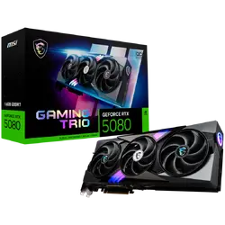 MSI Video Card Nvidia GeForce RTX 5080 16G GAMING TRIO OC, 16GB GDDR7, 256bit, Effective Memory Clock: 30000MHz, Boost: 2617 MHz, 10752 CUDA Cores, PCIe 5.0, 3x DP 2.1a, HDMI 2.1b, RAY TRACING, Triple Fan, 1x16pin, 850W Recommended PSU, 3Y