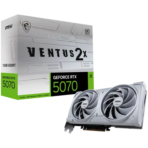 MSI Video Card Nvidia GeForce RTX 5070 12G VENTUS 2X OC WHITE, 12GB GDDR7, 192bit, Effective Memory Clock: 28000MHz, Boost: 2542 MHz, 6144 CUDA Cores, PCIe 5.0, 3x DP 2.1b, HDMI 2.1b, RAY TRACING, Dual Fan, 1x16pin, 650W Recommended PSU, 3Y