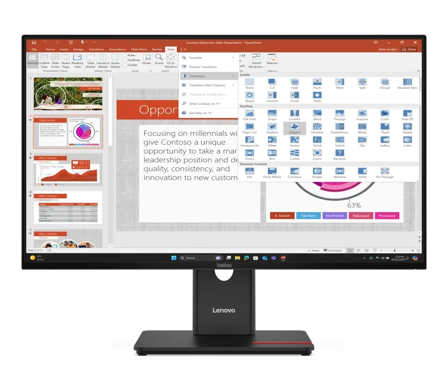 Монитор, Lenovo ThinkVision T27-40 27" IPS, WLED, 1920x1080, 4ms, 48Hz - 120Hz, 300 cd/m2, 1500:1, HDMI, DP, VGA, USB hub, Tilt, Swivel, Pivot, Height Adjust Stand
