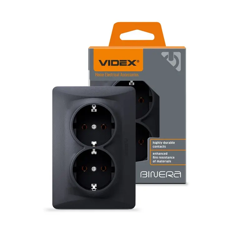 ДВОЕН КОНТАКТ ШУКО VF-BNSK2G-BG 16А BINERA VIDEX - ГРАФИТ
