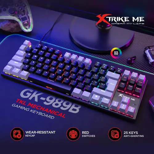 Xtrike ME геймърска механична клавиатура Gaming Mechanical keyboard 87 keys TKL - GK-989B - RED switches - image 3
