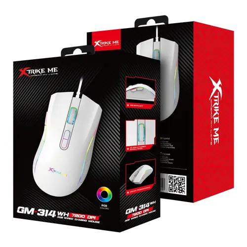 Xtrike ME Mouse de gaming GM-314 Alb - 7200dpi, RGB - 8