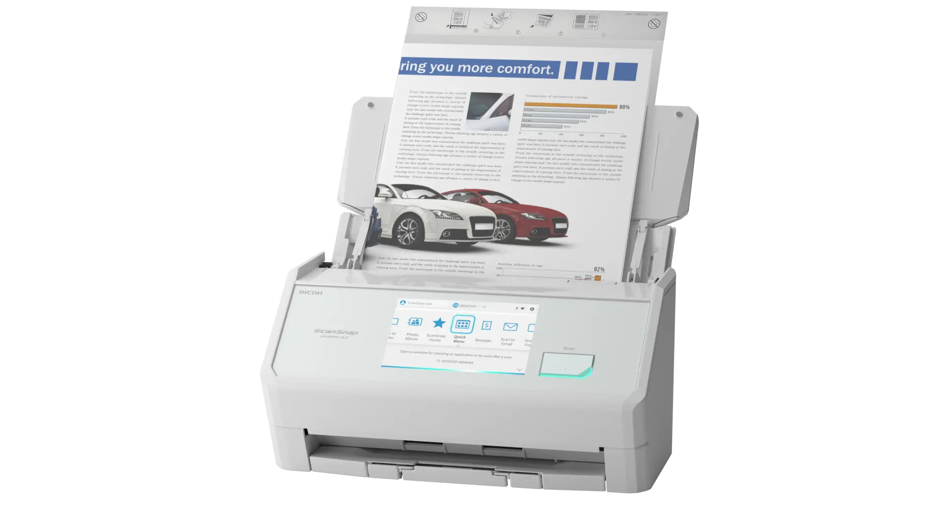 Скенер Ricoh ScanSnap iX2500,A4, USB 3.2,Wi-Fi, Duplex ADF, 45ppm/90 ipm, 5" тъч дисплей;бял - image 1