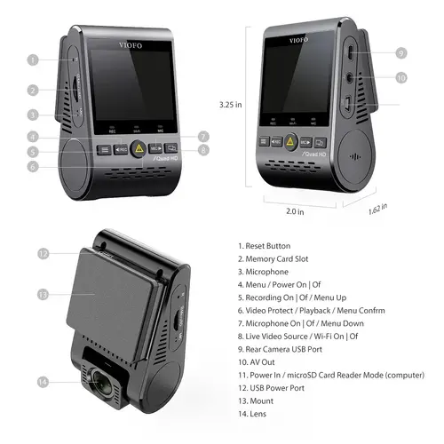 VIOFO Cameră video auto Dash Cam A129 Plus DUO - GPS, cameră spate inclusă - 4
