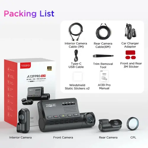 VIOFO Видеорегистратор Dash Cam A139 PRO 3 Channel - 4K UHD, Sony STARVIS 2, GPS - image 20