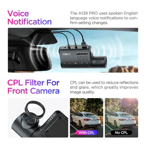 VIOFO Видеорегистратор Dash Cam A139 PRO 3 Channel - 4K UHD, Sony STARVIS 2, GPS - image 3