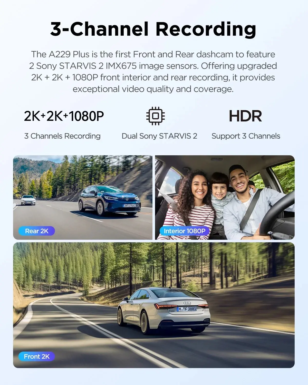 VIOFO Видеорегистратор Dash Cam A229 Plus 3 Channel - 2K, HDR, Sony STARVIS 2, GPS - image 3