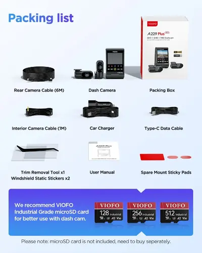 VIOFO Cameră video auto Dash Cam A229 Plus 3 Channel - 2K, HDR, Sony STARVIS 2, GPS - 10