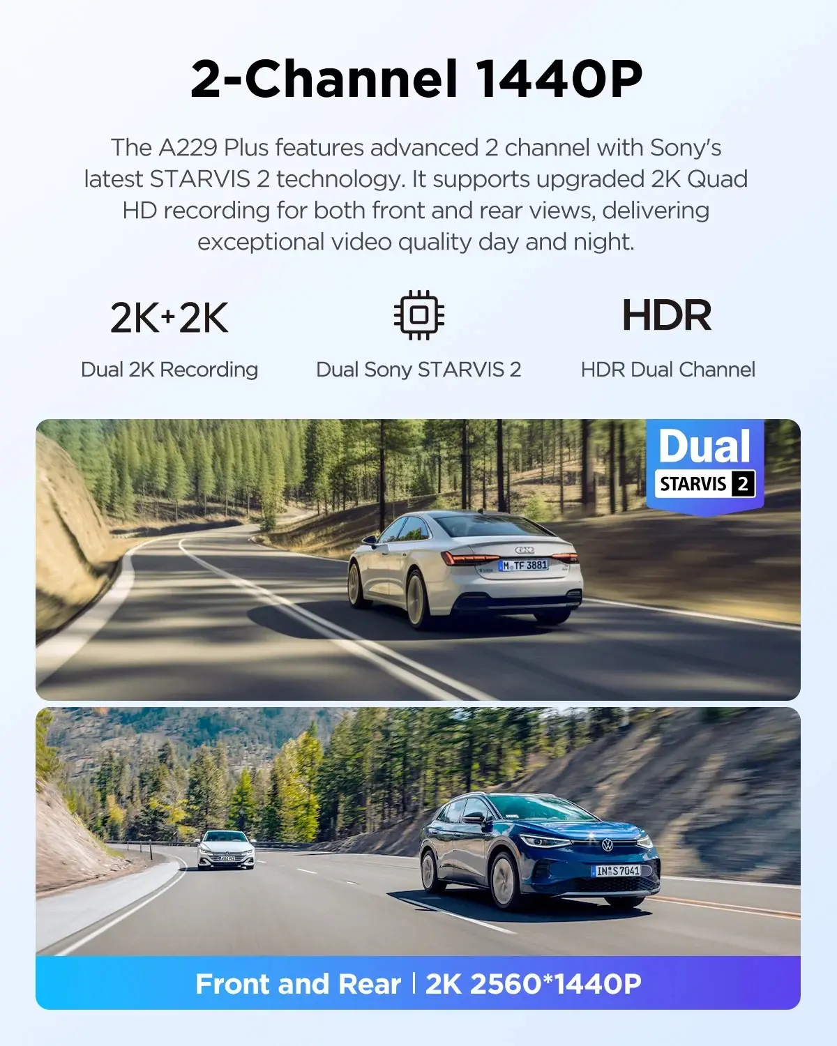 VIOFO Видеорегистратор Dash Cam A229 Plus 2 Channel - 2K, HDR, Sony STARVIS 2, GPS - image 4
